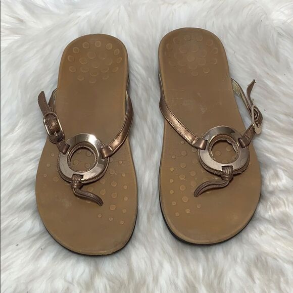 Vionic Karina Tan/Gold Orthoheel Thongs Sz 9 - Picture 2 of 6
